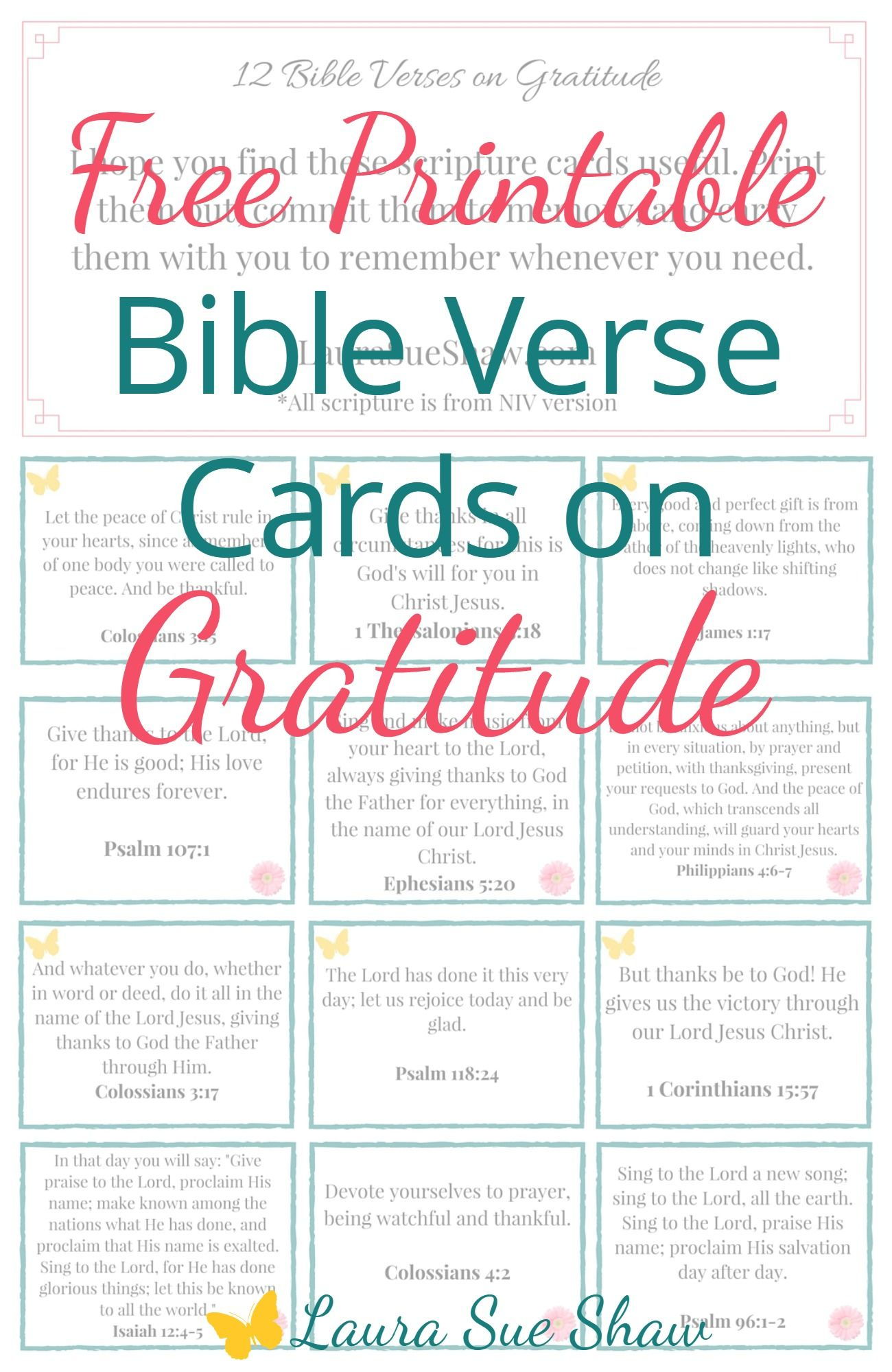 Free Printable Bible Verse Cards On Gratitude | Prayer | Printable - Free Printable Bible Verse Cards
