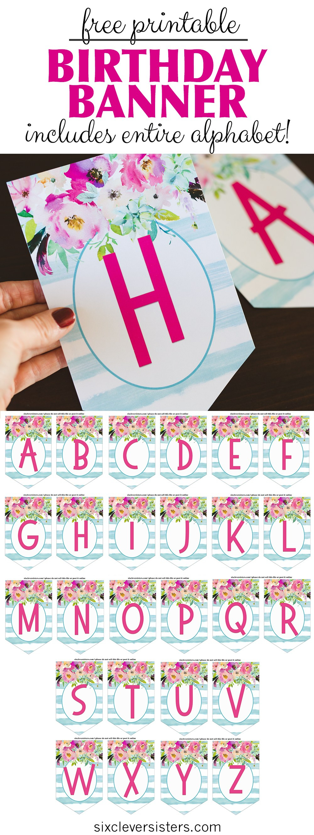 Free Printable Birthday Banner - Six Clever Sisters - Free Printable Birthday Banner