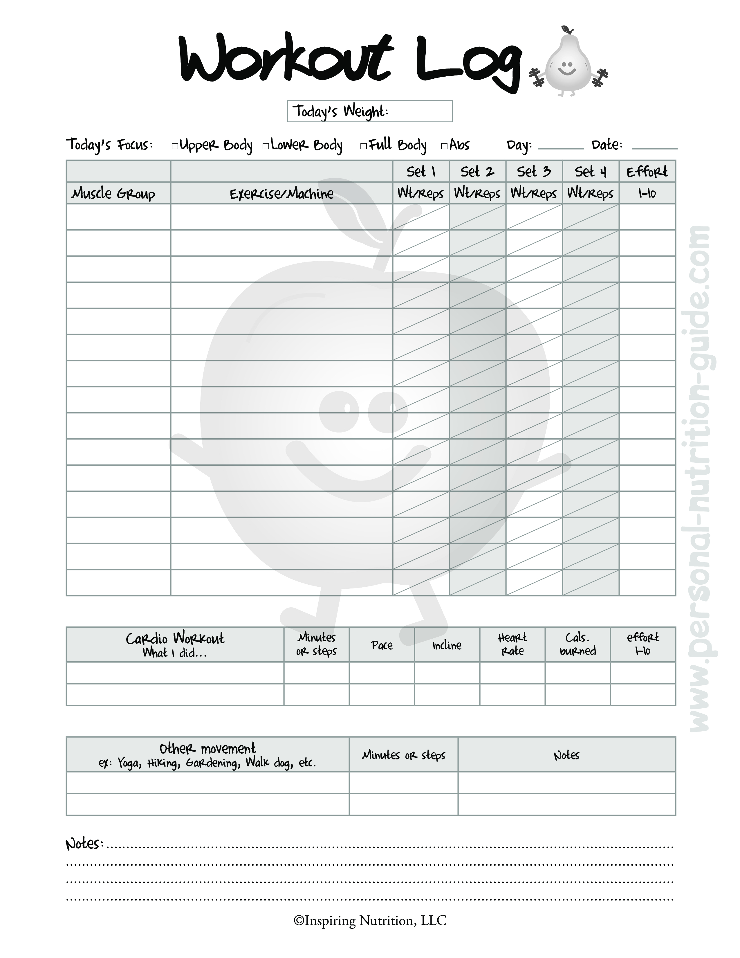 Free Printable Blank Workout Log | Templates At Allbusinesstemplates - Free Printable Workout Log Template