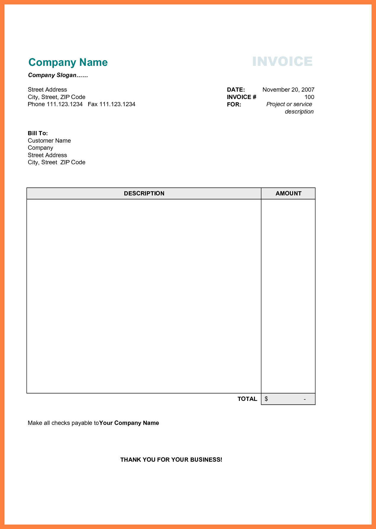 Free Printable Business Invoice Template - Invoice Format In Excel - Free Bill Invoice Template Printable