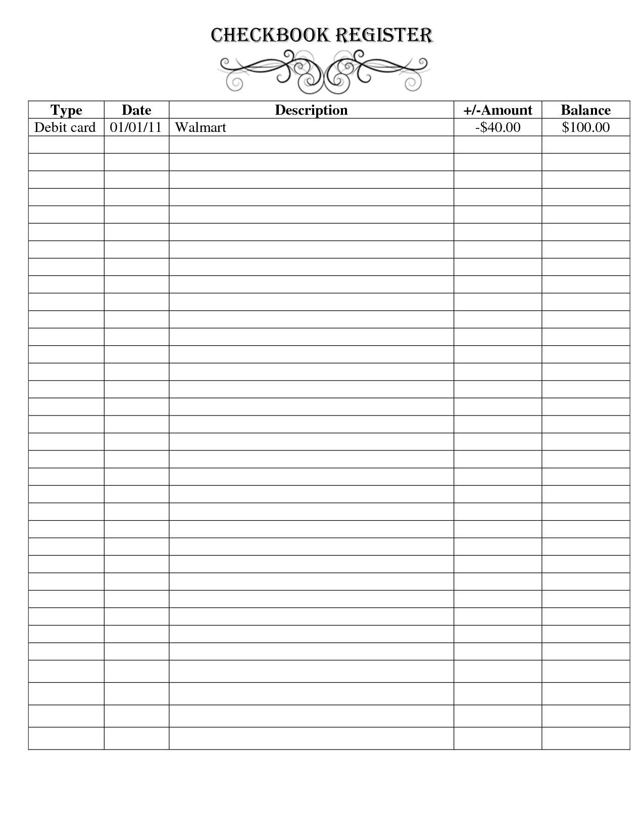 Free Printable Checkbook Register Templates … | Business | Pinte… - Free Printable Checkbook Register