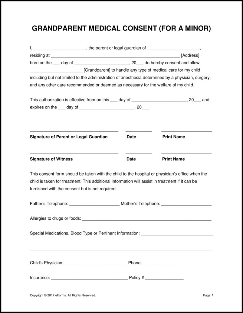 Free Printable Child Medical Consent Form For Grandparents - Form - Free Printable Child Guardianship Forms
