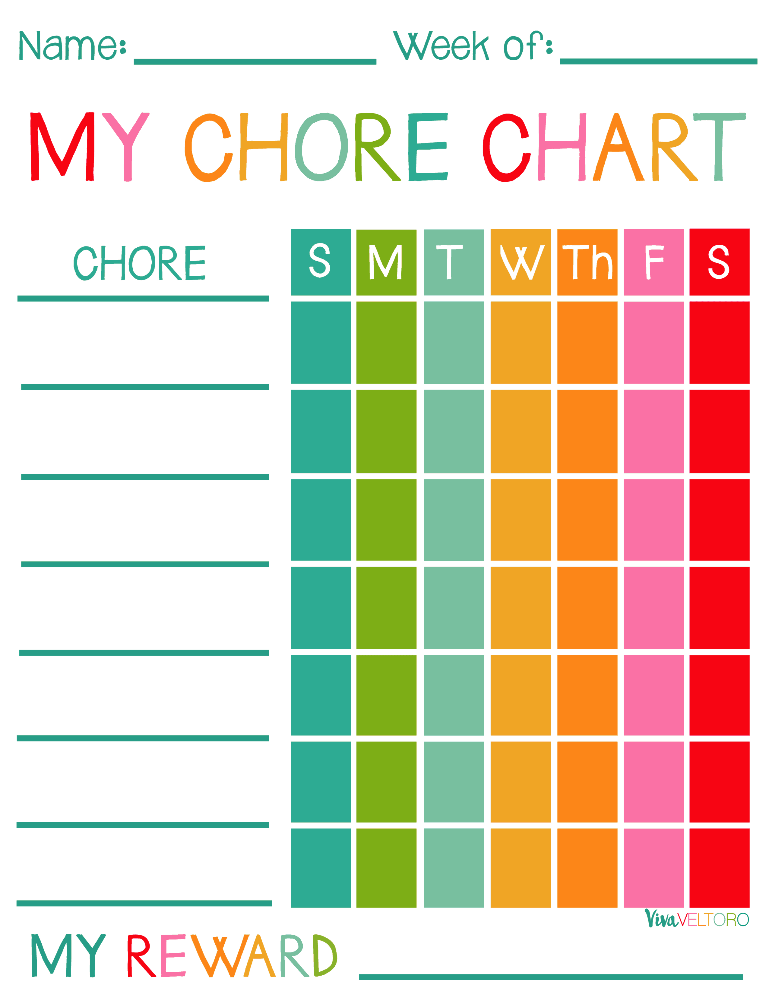 Free Printable Chore Charts For Kids! - Viva Veltoro - Charts Free Printable