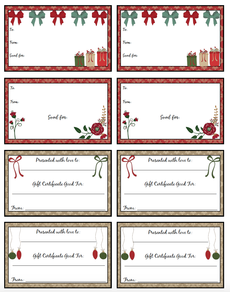 Free Printable Christmas Gift Certificates: 7 Designs, Pick Your - Free Printable Xmas Gift Certificates