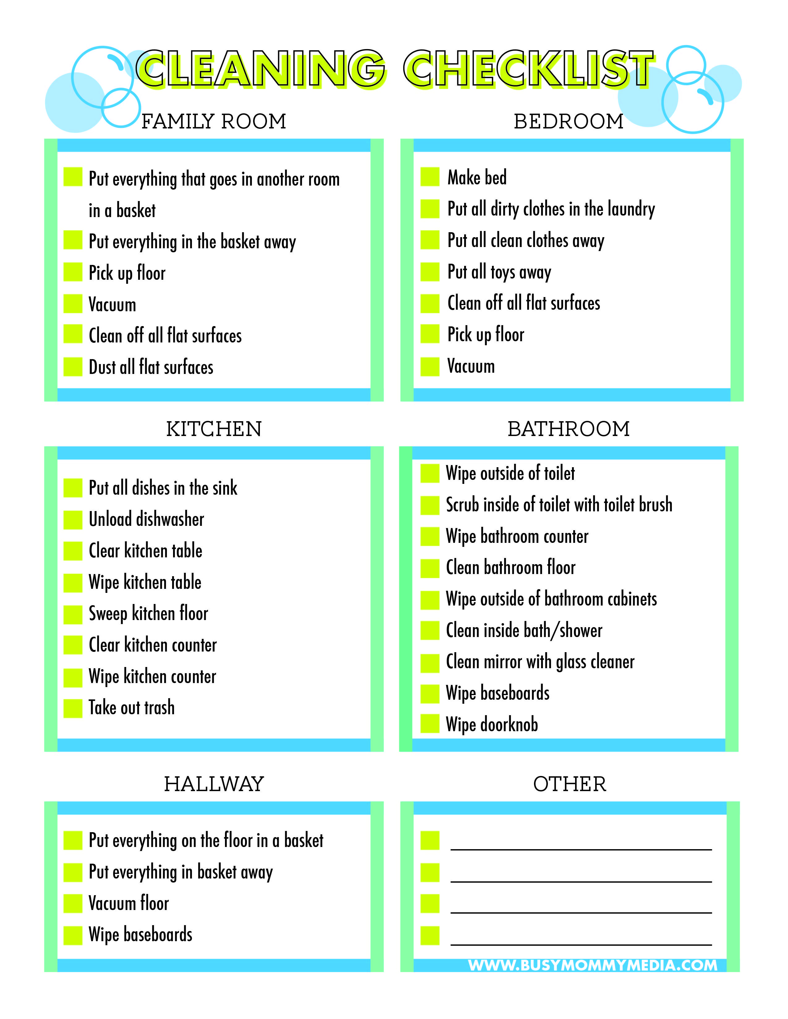 Free Printable - Cleaning Checklist For Kids | Favorite Posts From - Free Printable Housework Checklist