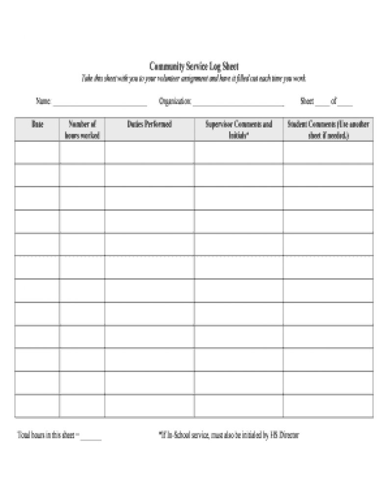 Free Printable Community Service Log Sheet | Free Printable - Free Printable Community Service Log Sheet