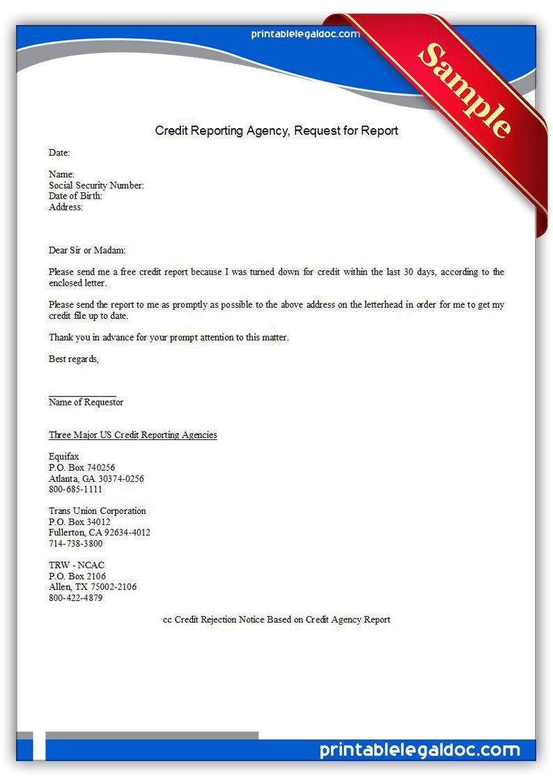 Free Printable Credit Reporting Agency, Request For Report | Sample - Free Printable Credit Report