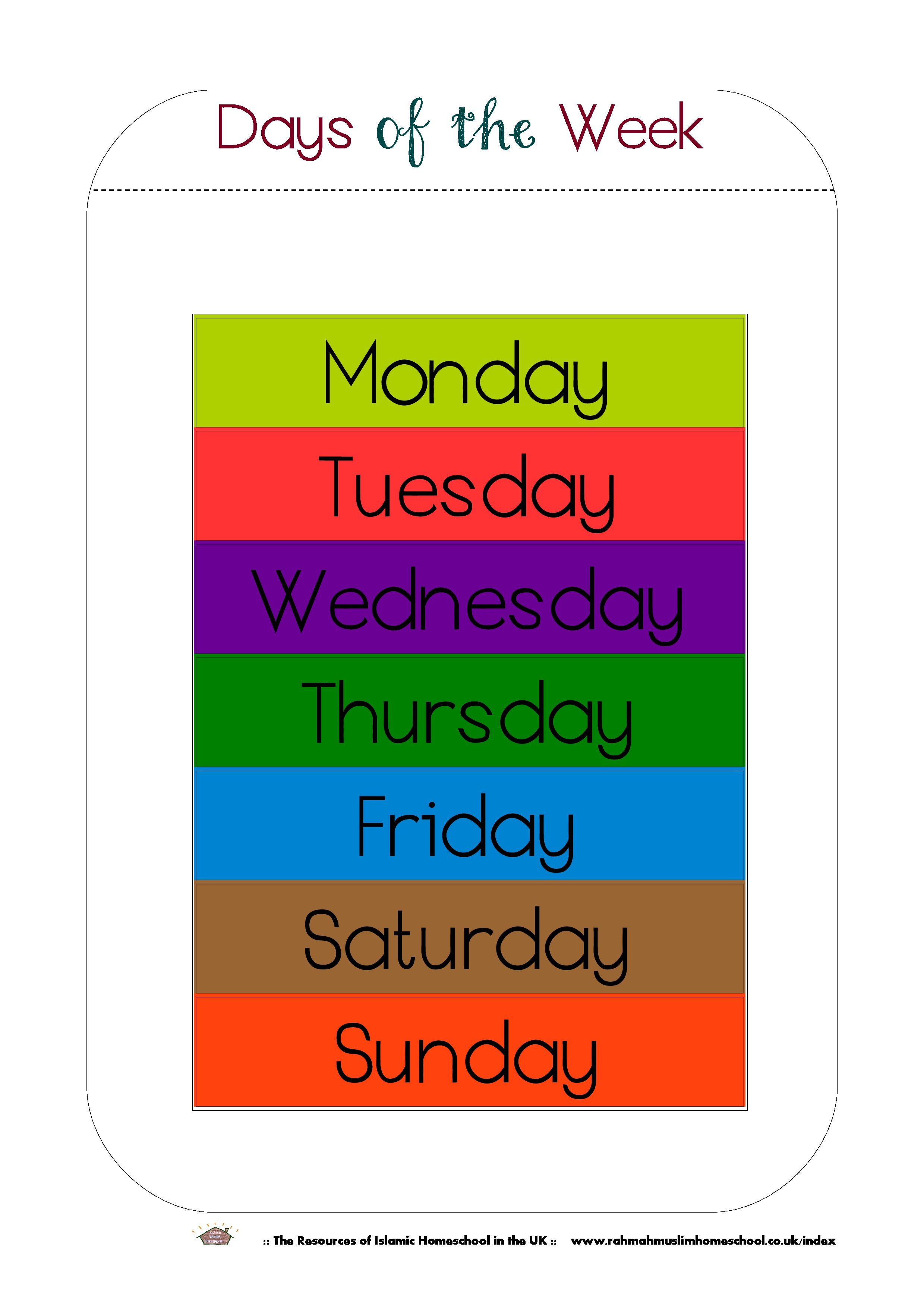 Free Printable Days Of The Week Workbook And Poster | The Resources - Free Printable Days Of The Week Cards