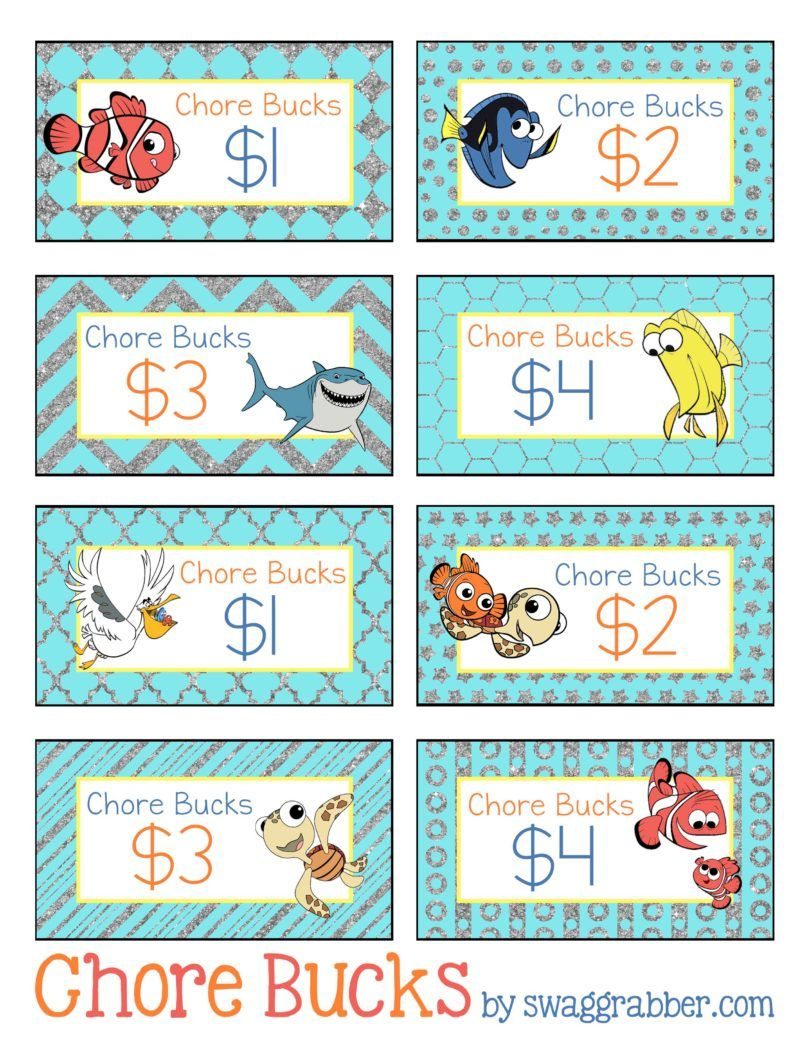 Free Printable Disney Finding Nemo Chore Bucks | Family, Fun, Food - Free Printable Chore Bucks