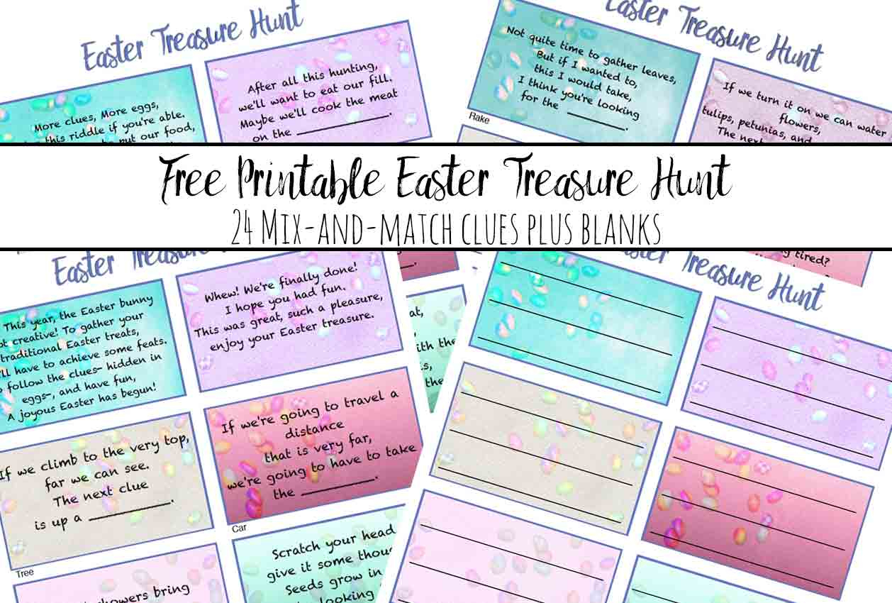 Free Printable Easter Treasure Hunt: 24 Mix &amp;amp; Match Clue Plus Blanks - Easter Scavenger Hunt Riddles Free Printable