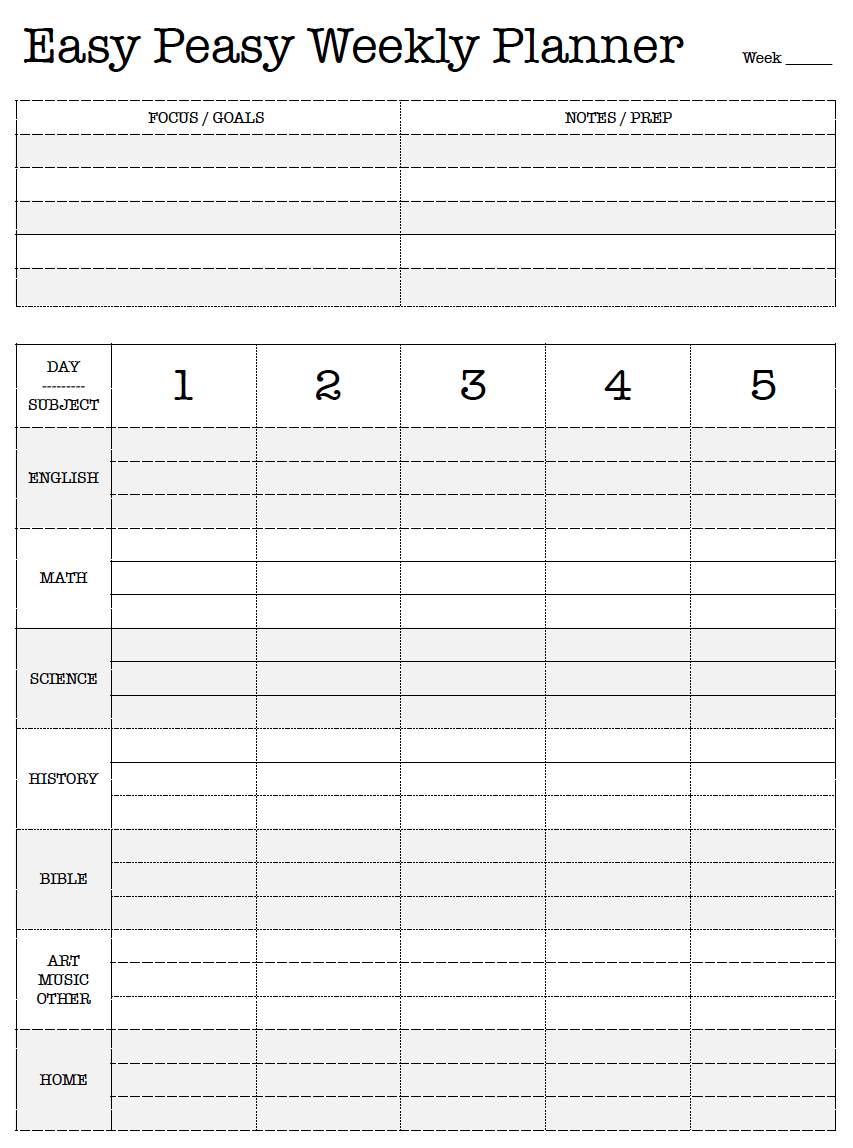 Free Printable. Easy Peasy Weekly Planner. Lesson Plan. Work Plan - Homeschool Lesson Planner Free Printable