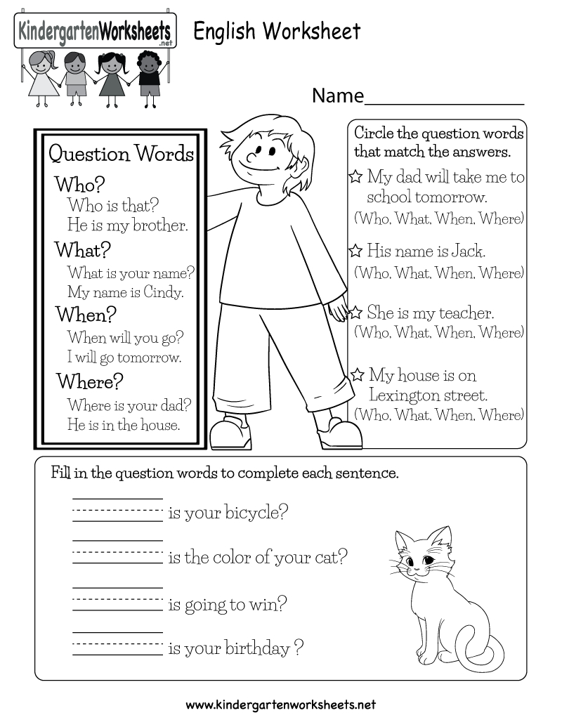 Free Printable English Worksheet For Kindergarten - Free Printable Ela Worksheets