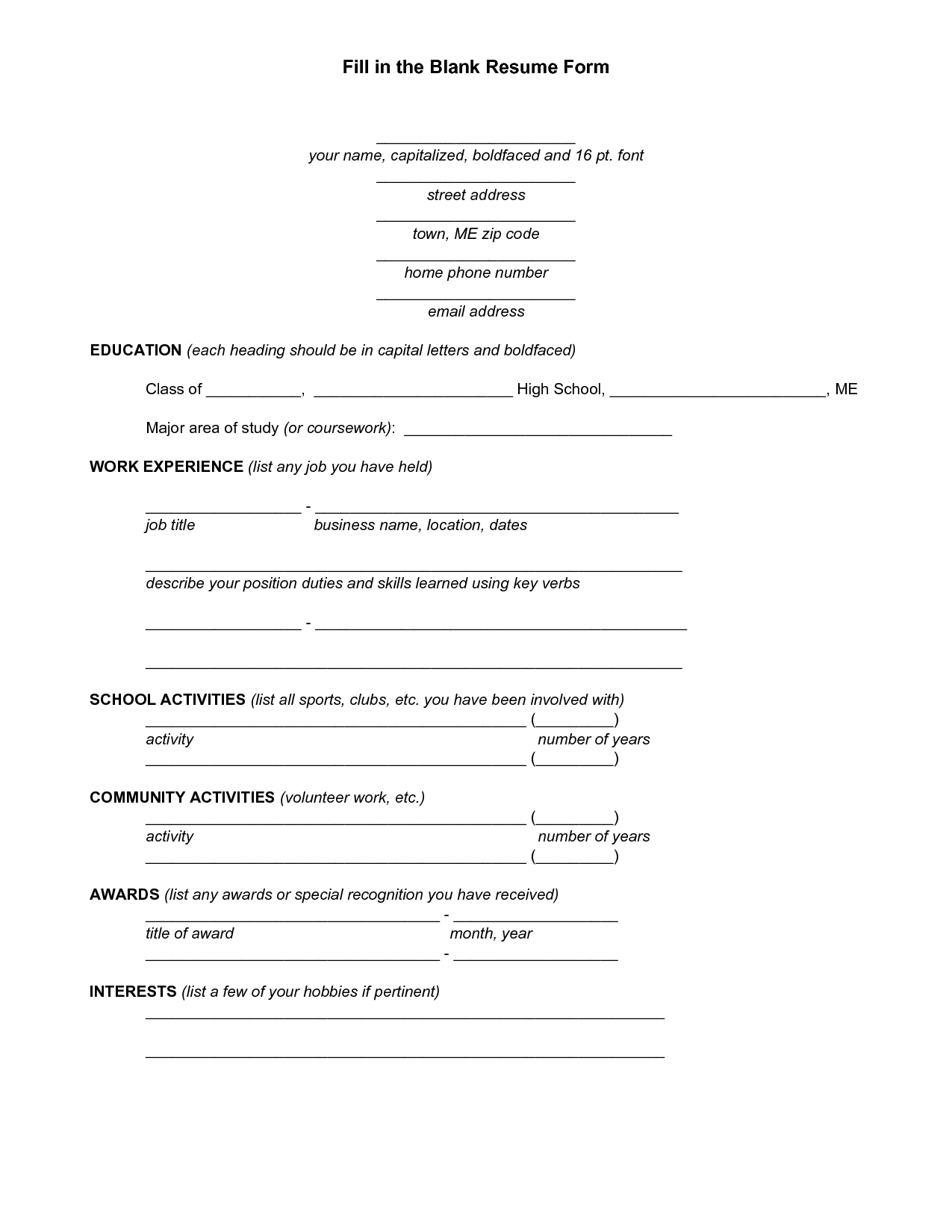 Free Printable Fill In The Blank Resume Templates Unique Template - Free Printable Fill In The Blank Resume Templates