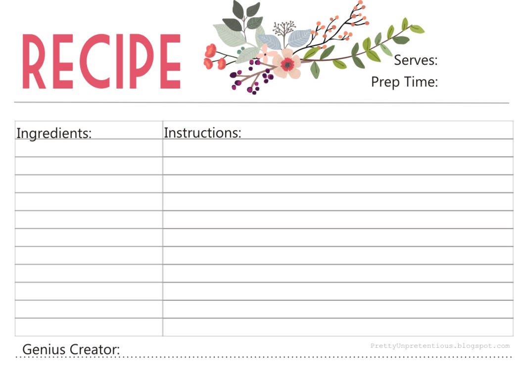 Free Printable : Floral Recipe Card - Free Printable Recipe Cards