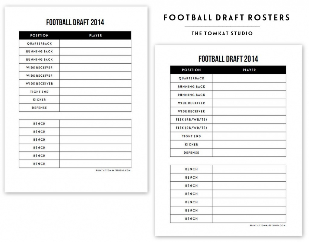 Free Printable Football Roster… | The Tomkat Studio Blog Inside Free - Fantasy Football Draft Sheets Printable Free