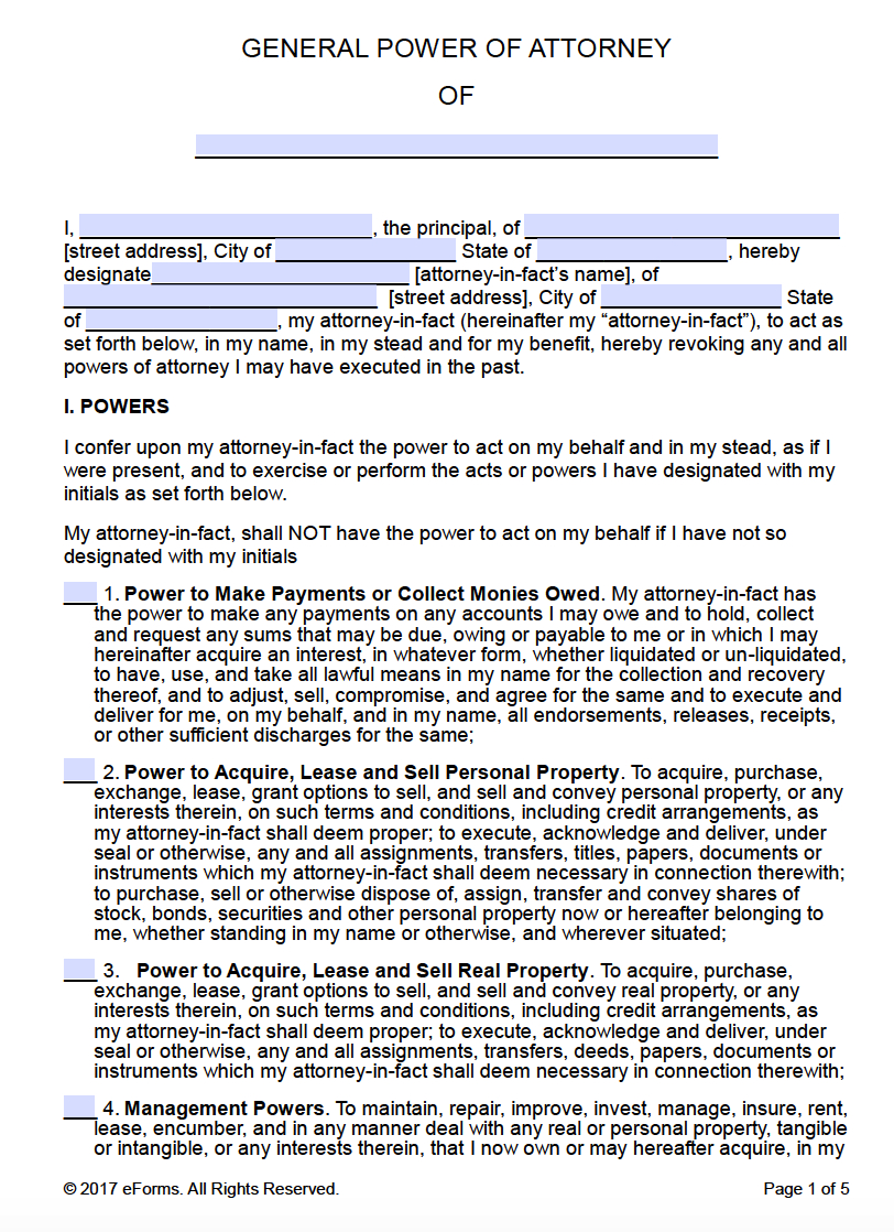 Free Printable General Power Of Attorney Forms - Free Printable Power Of Attorney Form California