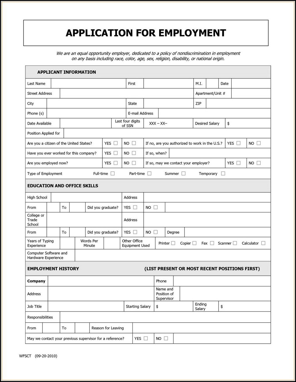 Free Printable Generic Job Application - Job Applications : Resume - Free Printable Application For Employment Template