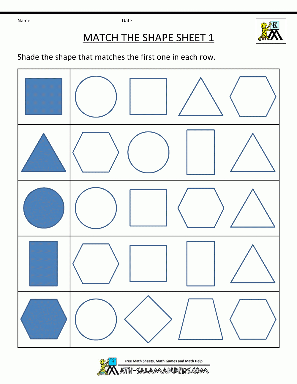 Free Printable Geometry Worksheets Match The Shapes 1 | Μαθηματικά - Free Printable Hoy Sheets