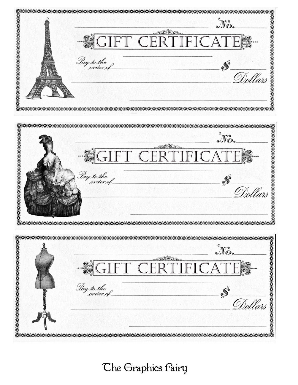 Free Printable - Gift Certificates - The Graphics Fairy - Free Printable Gift Coupons