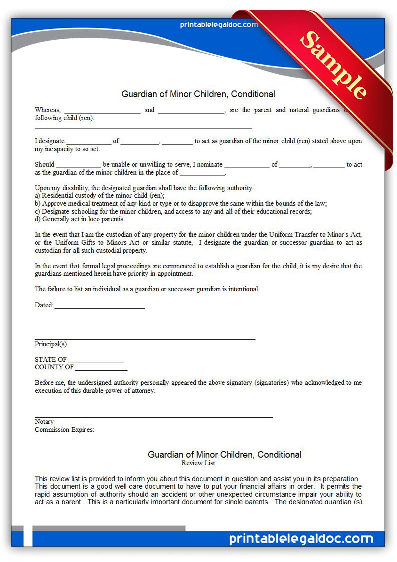 Free Printable Guardian Of Minor Children, Conditional | Sample - Free Printable Child Guardianship Forms