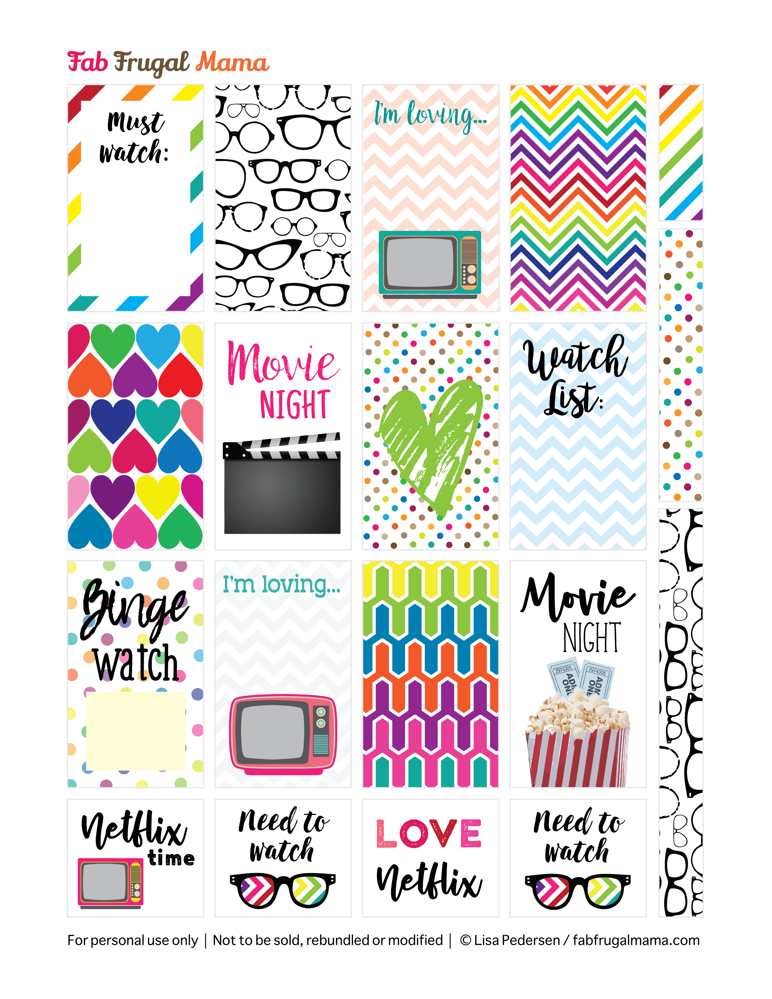 Free Printable Happy Planner Tv &amp;amp; Movie Stickers - Fab Frugal Mama - Happy Planner Free Printable Stickers