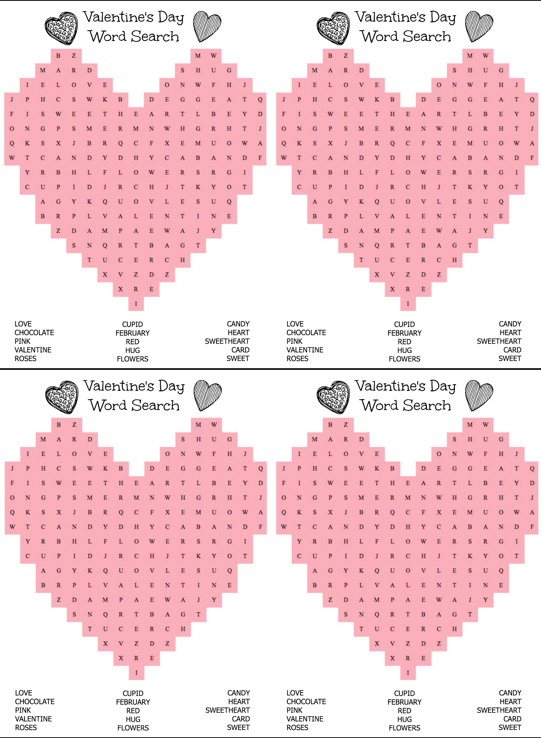 Free Printable Heart Shaped Valentine&amp;#039;s Day Word Search For Kids - Free Printable Valentine Word Search For Adults