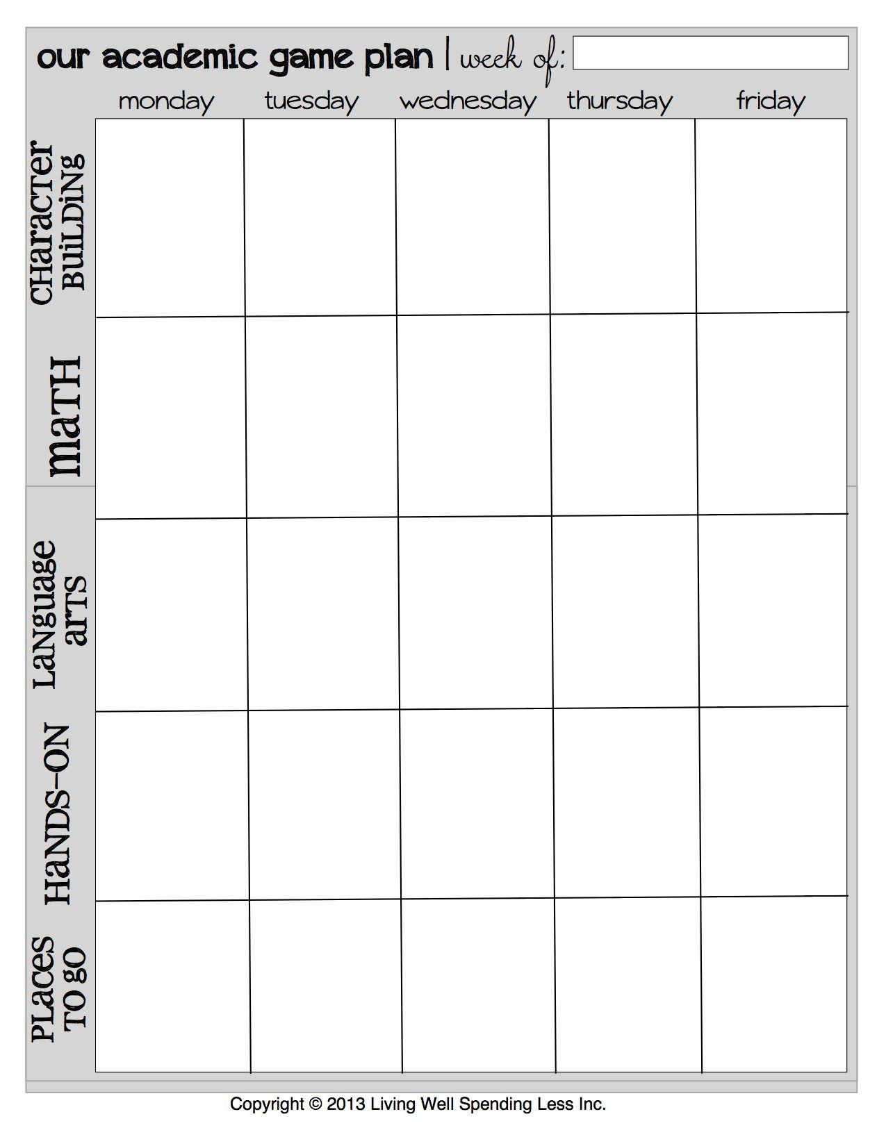 Free Printable Homeschool Weekly Academic Game Plan | Homeschool - Free Printable Academic Planner