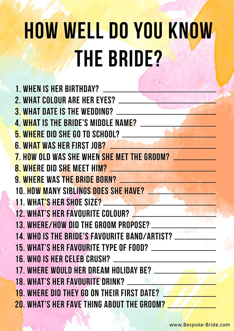 Free Printable &amp;#039;how Well Do You Know The Bride?&amp;#039; Hen Party &amp;amp; Bridal - How Well Do You Know The Bride Free Printable