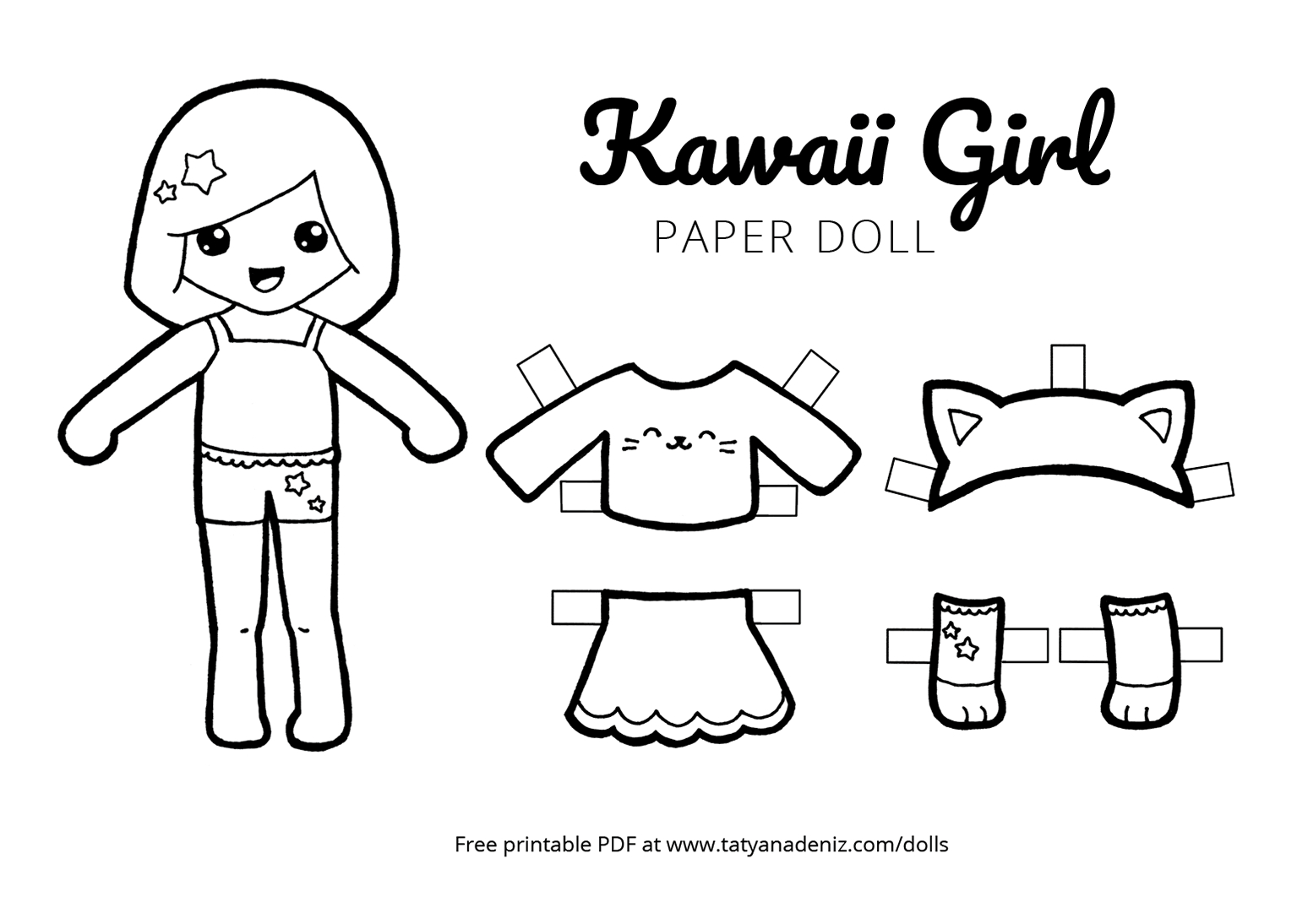 Free Printable Kawaii Paper Dolls Colouring Pages - Free Printable Paper Doll Coloring Pages