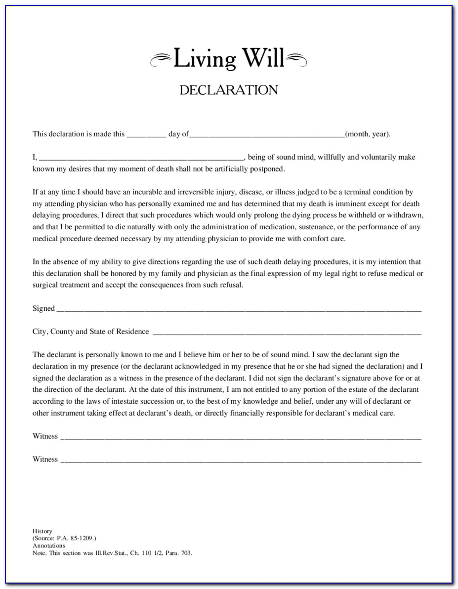 Free Printable Living Will Forms Illinois - Form : Resume Examples - Free Printable Will Papers