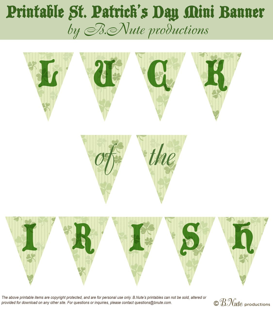 Free Printable Luck Of The Irish St. Patrick&amp;#039;s Day Mini Bannerb - Free Printable St Patrick&amp;amp;#039;s Day Banner