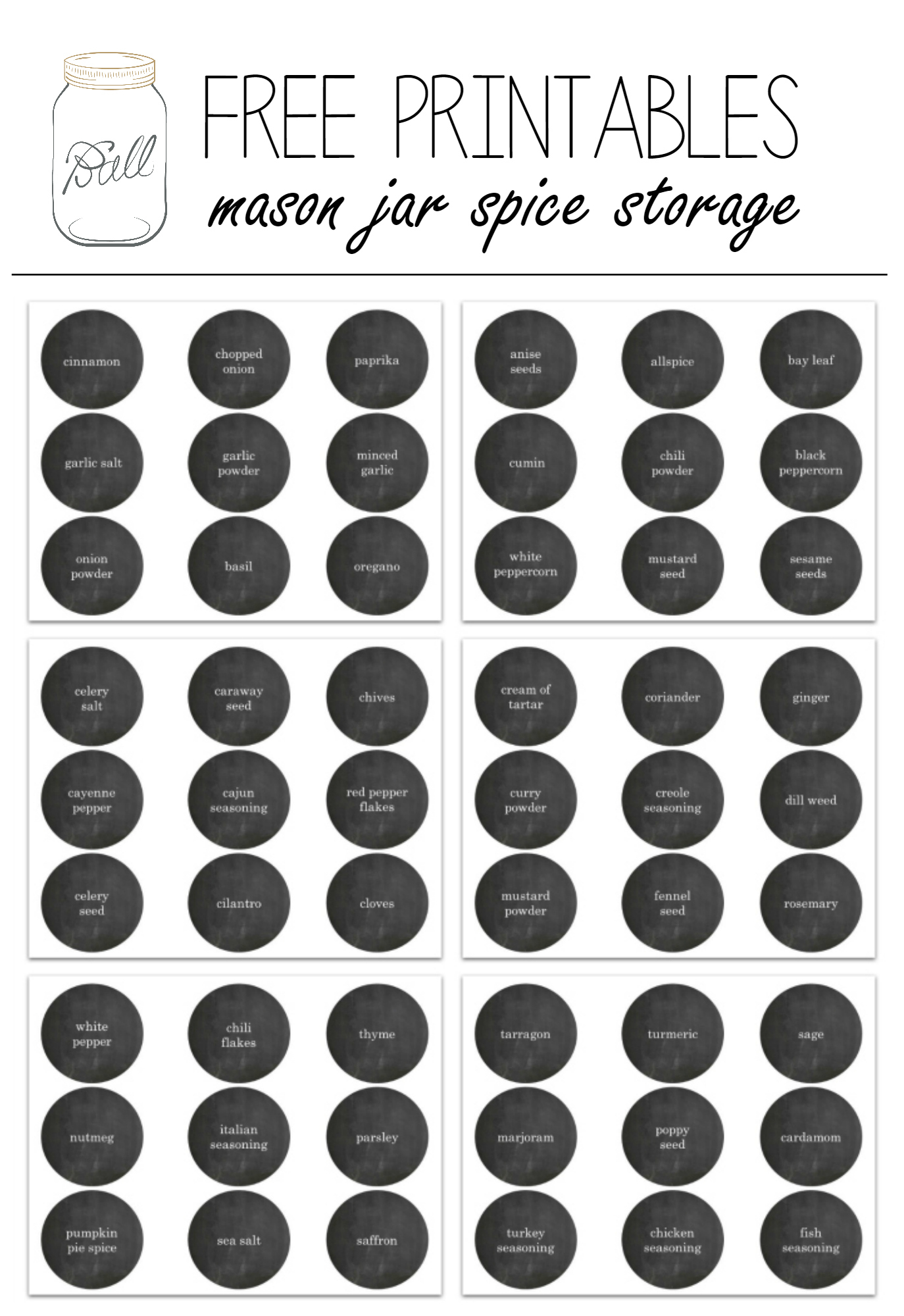 Free Printable Mason Jar Spice Jar Labels - Mason Jar Crafts Love - Free Printable Mason Jar Labels Template