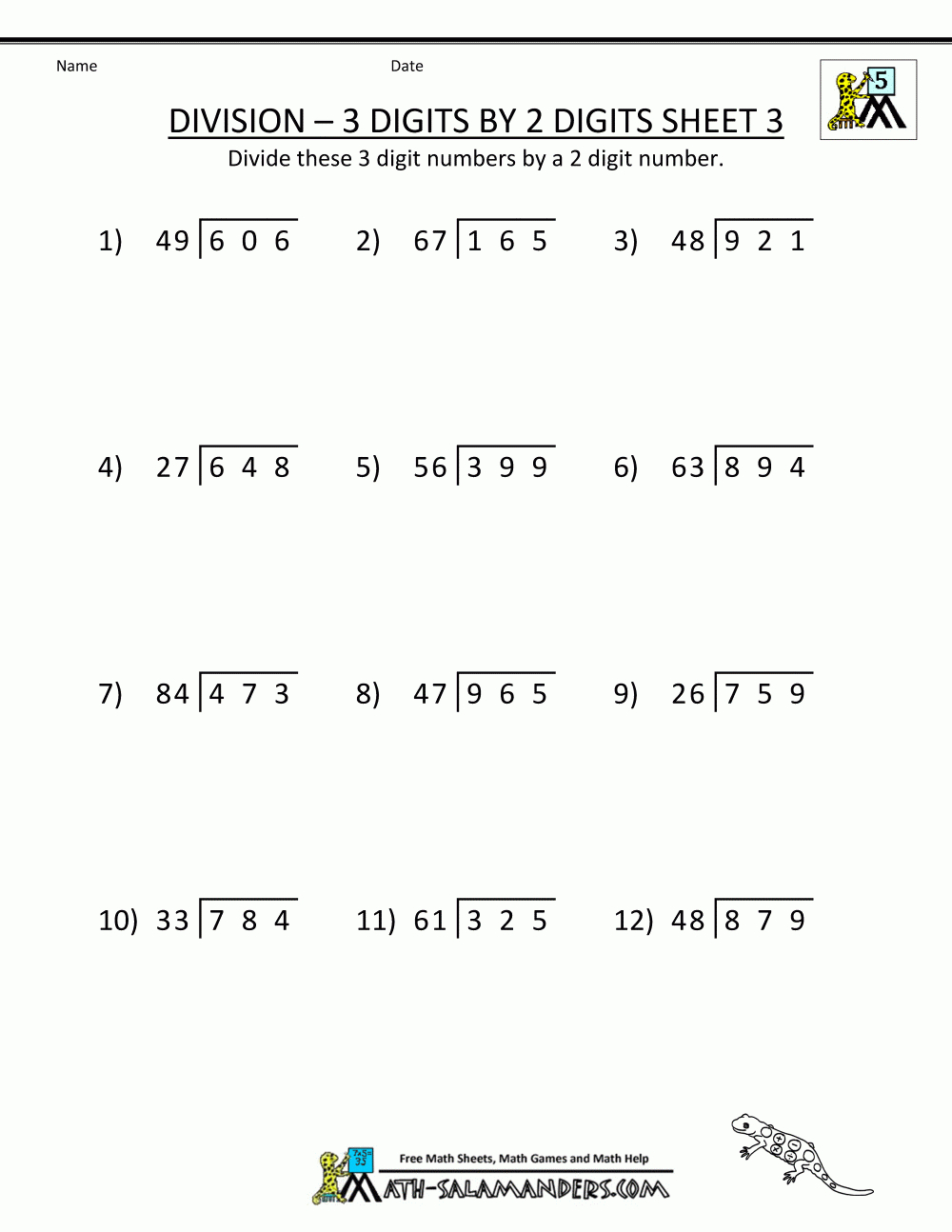 Free Printable Math Sheets Division 3 Digits2 Digits 3 | 5Th - Free Printable Division Worksheets Grade 3
