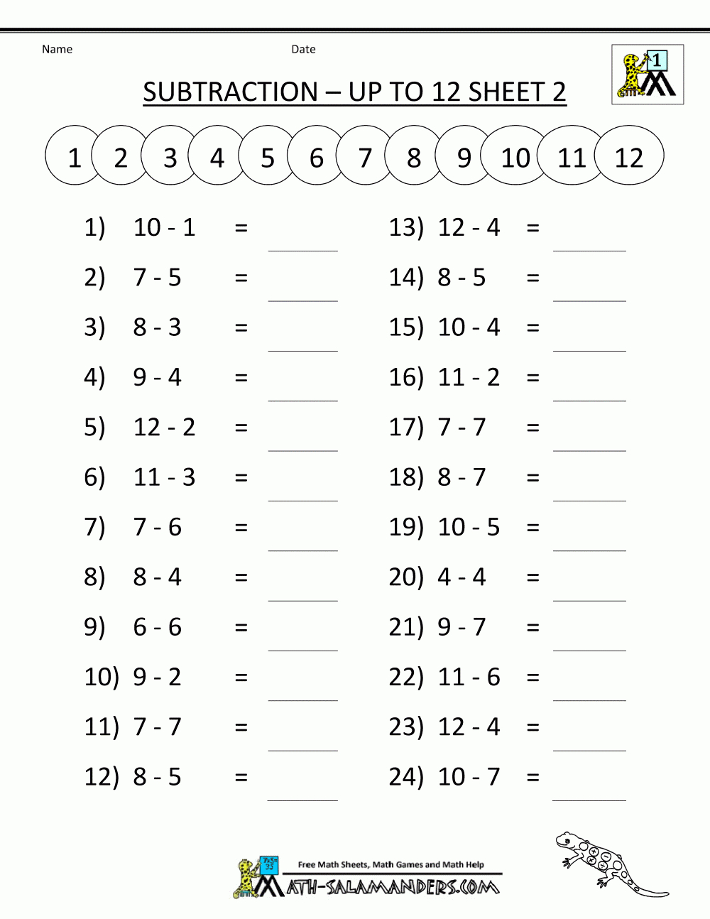 Free Printable Math Sheets Mental Subtraction To 12 2 | Výuka | Math - Free Printable Math Worksheets