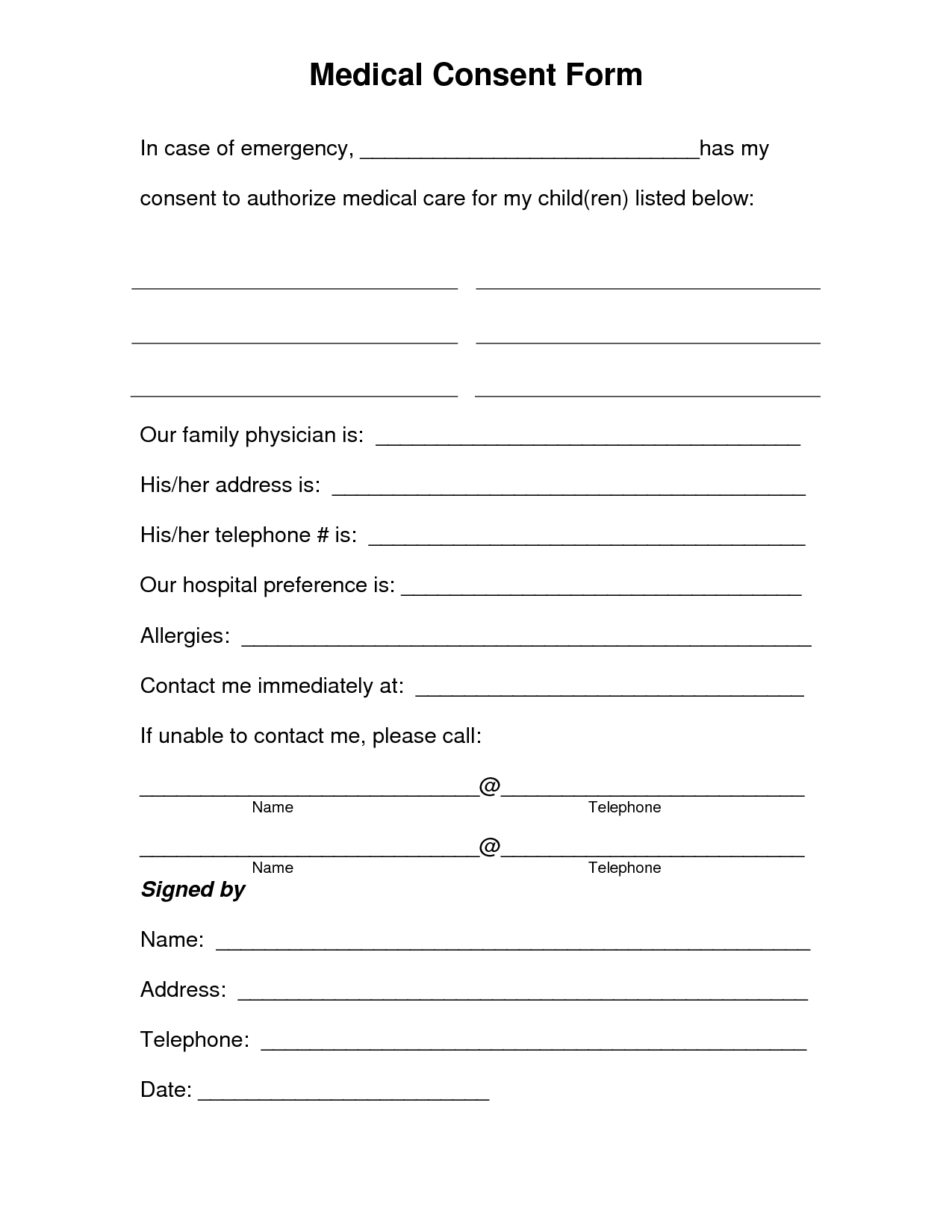Free Printable Medical Consent Form | Free Medical Consent Form - Free Printable Medical Release Form