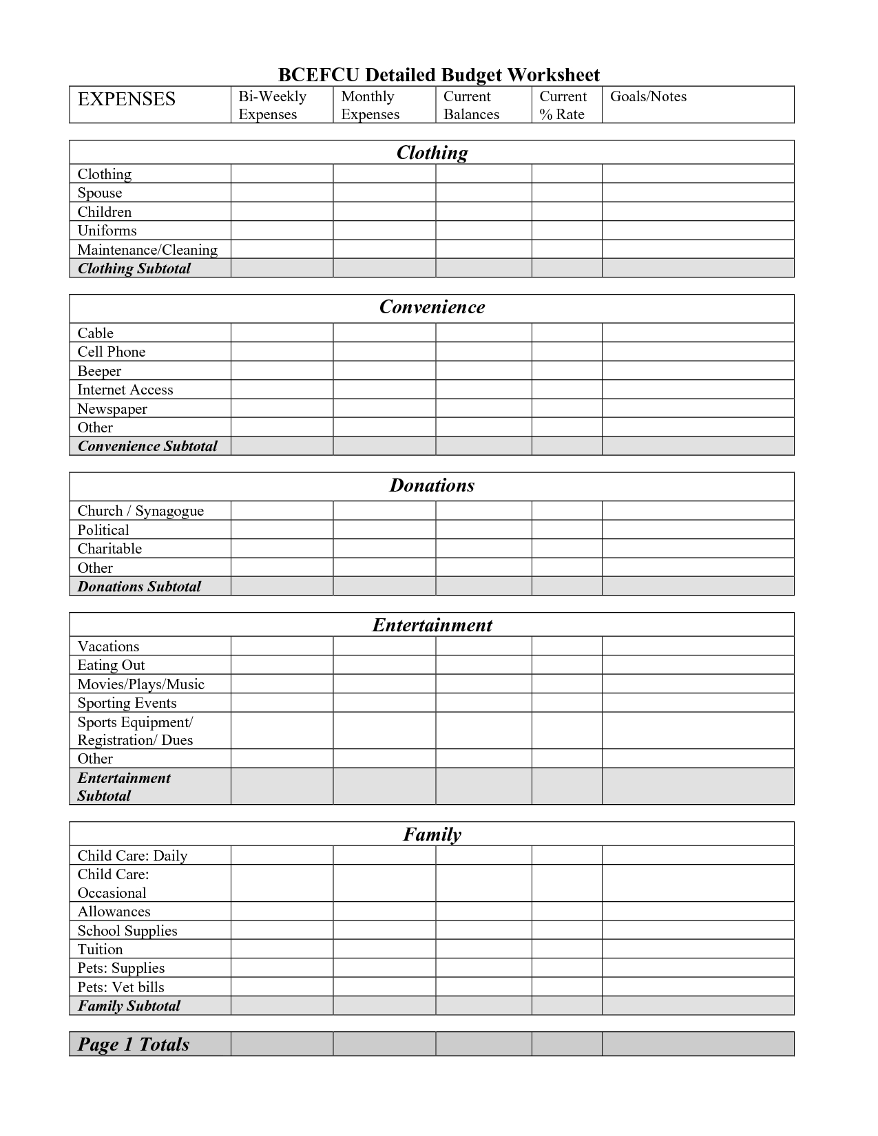 Free Printable Monthly Budget Worksheet |  Detailed Budget - Free Printable Family Budget