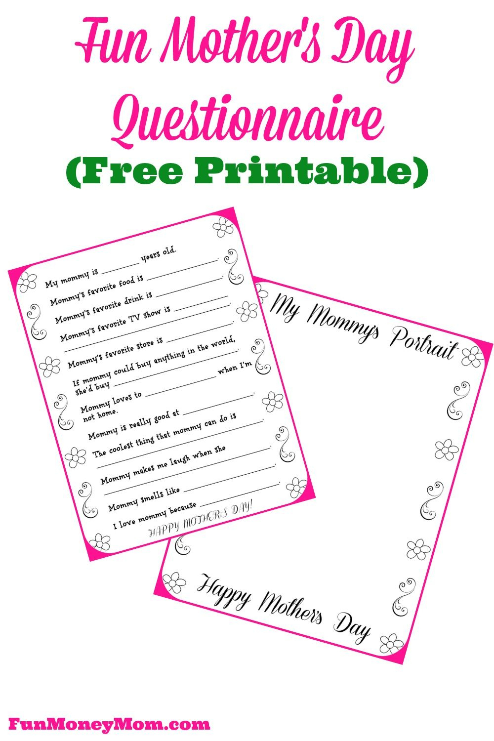 Free Printable Mother&amp;#039;s Day Questionnaire &amp;amp; Portrait Page | Best - Free Printable Mother&amp;amp;#039;s Day Questionnaire