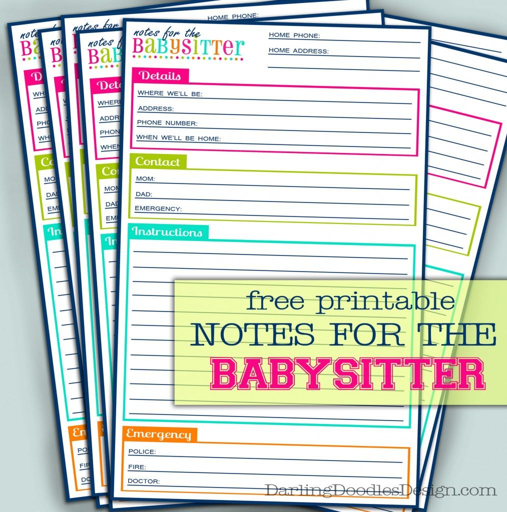 Free Printable Notes For The Babysitter | Kid Ideas | Babysitter - Babysitter Notes Free Printable