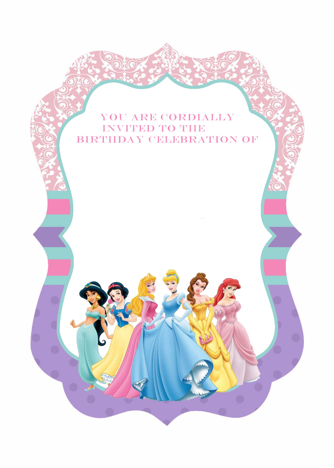 Free Printable Ornate Disney Princesses Invitation Template Trend - Disney Princess Free Printable Invitations