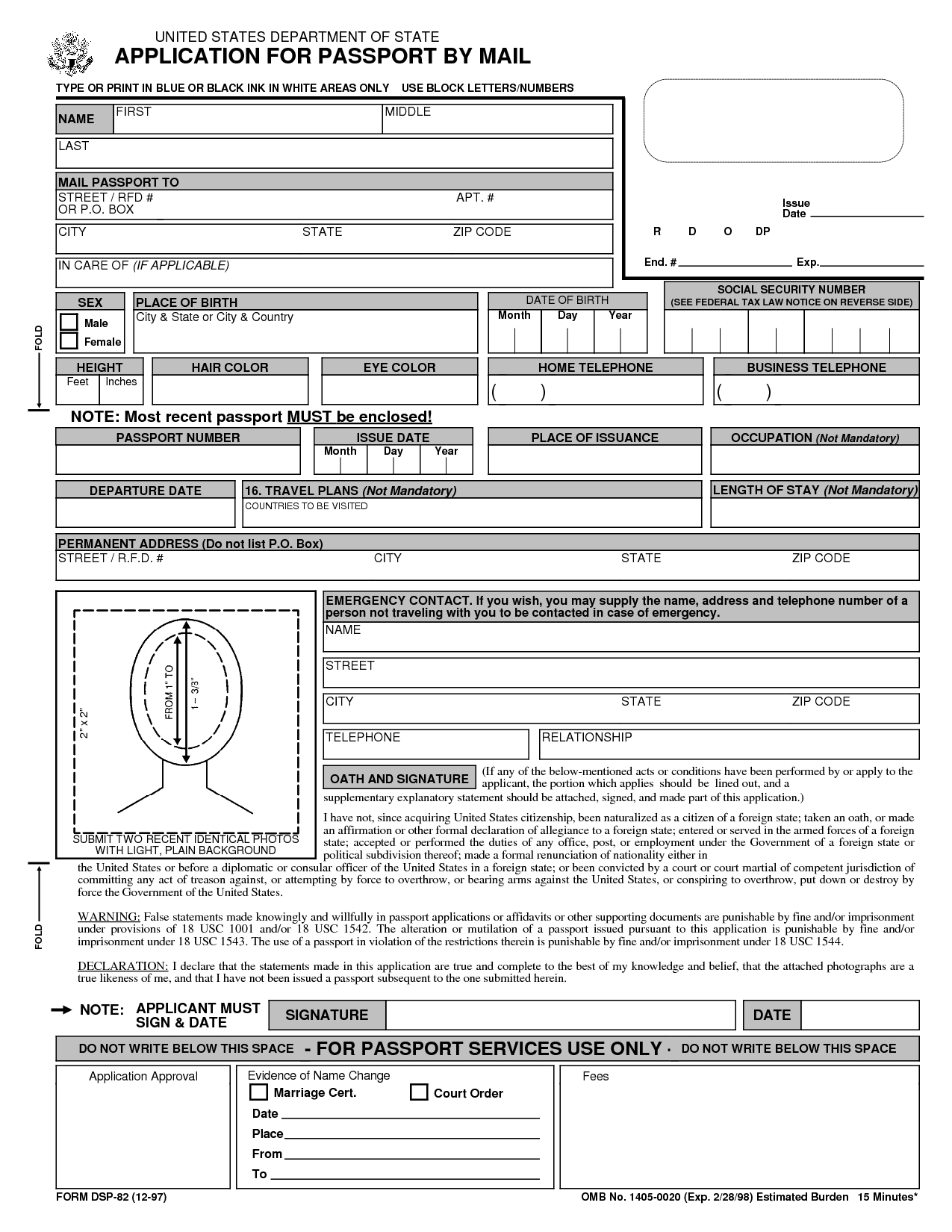 Free Printable Passport Application Form | Passport Renewal Form - Free Printable Passport Template