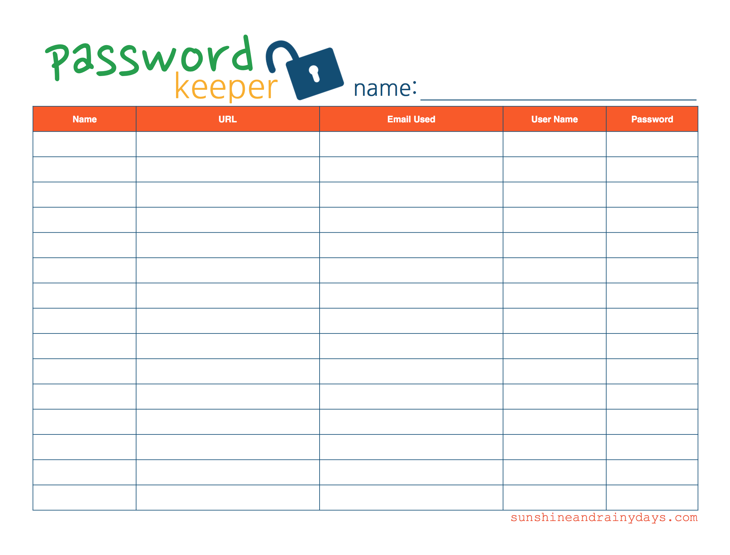 Free Printable Password Keeper - Sunshine And Rainy Days - Free Printable Password Keeper