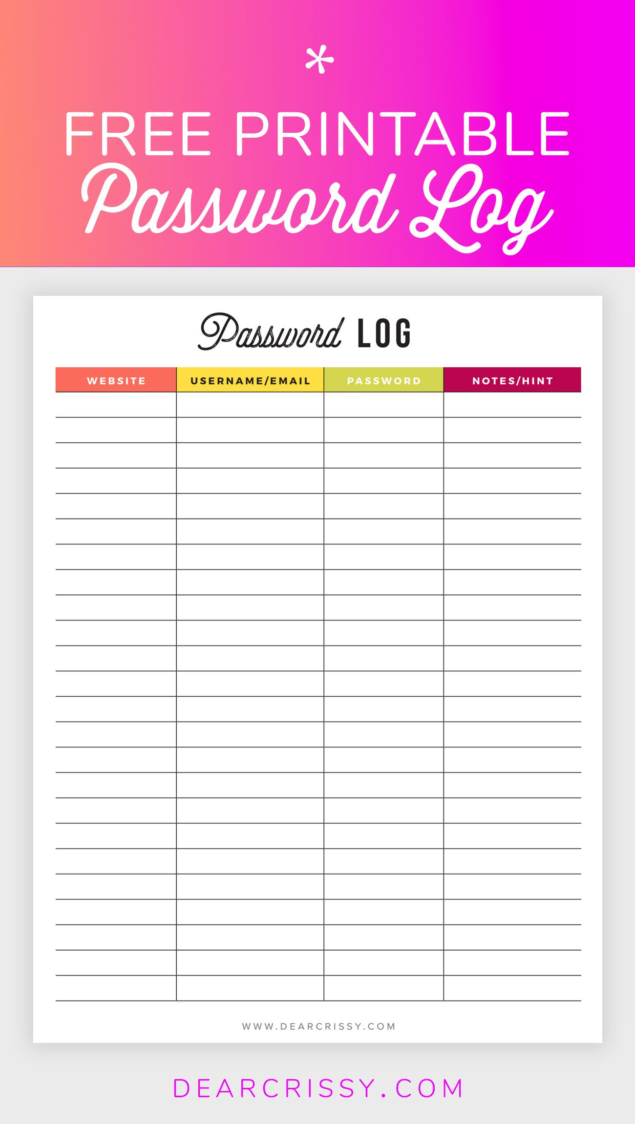 Free Printable Password Log - Organize Your Life Printables! | 21Day - Free Printable Password Organizer