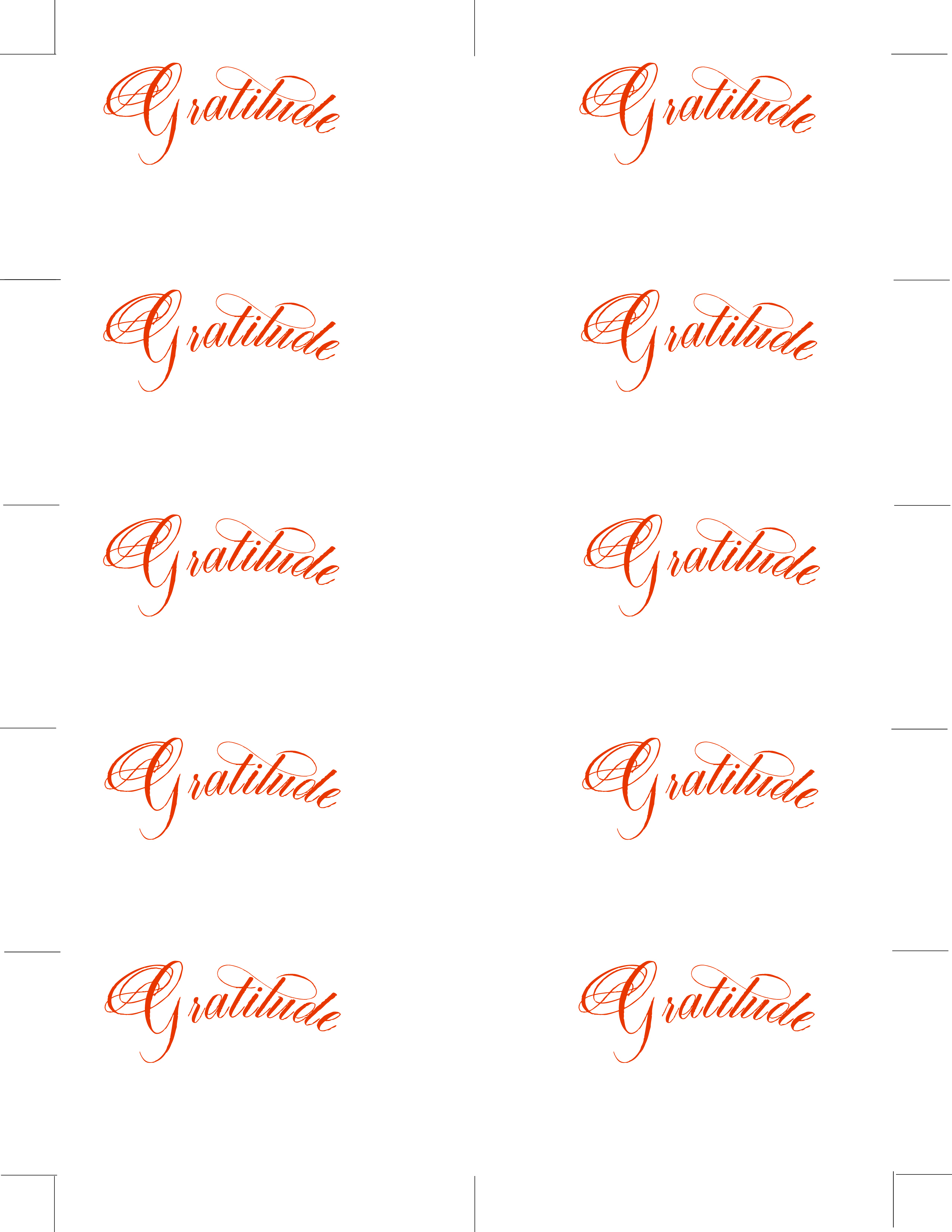 Free Printable Place Cards In Calligraphy Font: Gratitude - Free Printable Place Cards