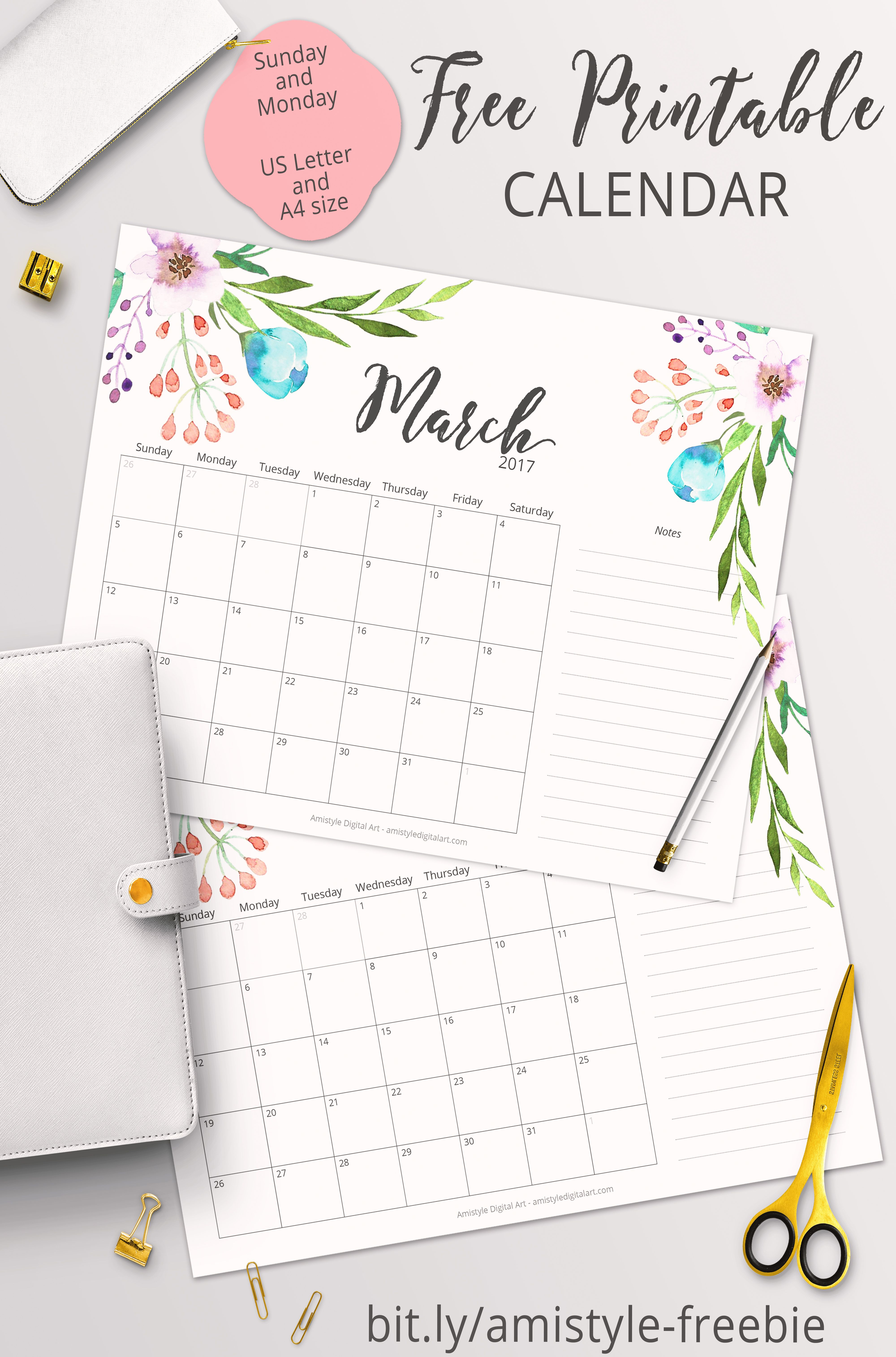 Free Printable Planner - 2017 March Calendar With Beautiful - Free Printable Planner 2017 2018