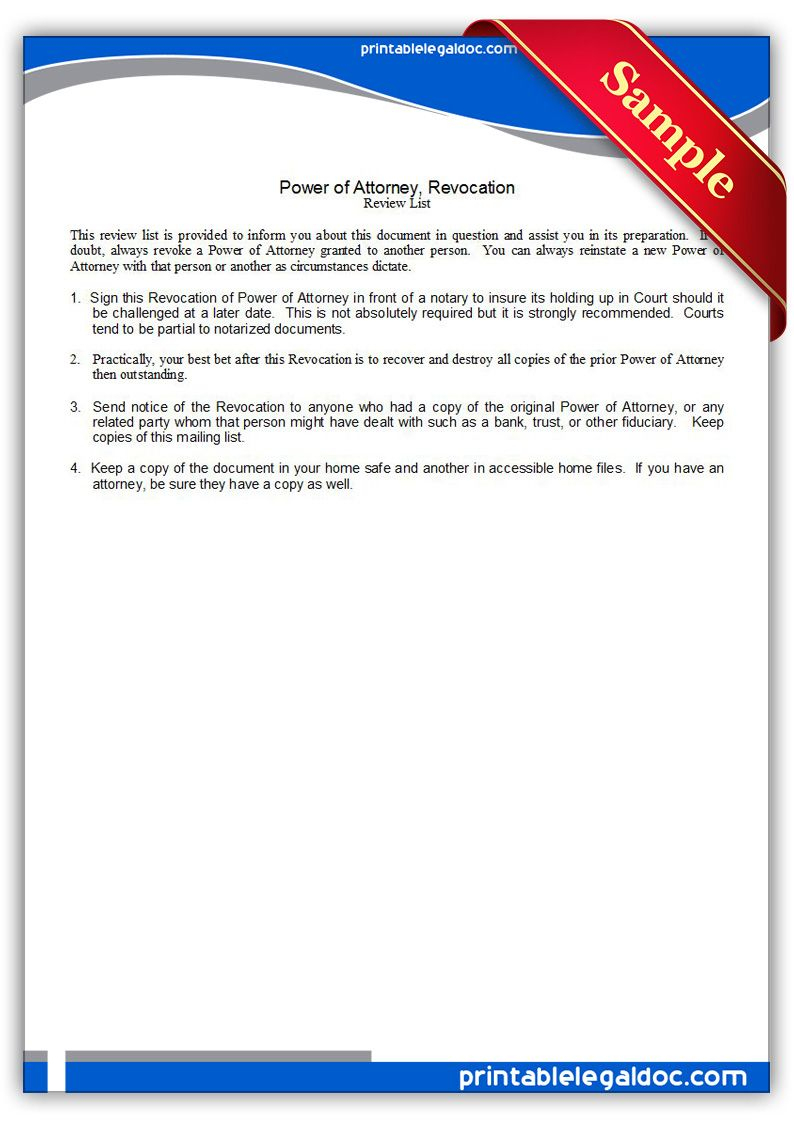 Free Printable Power Of Attorney, Revocation Legal Forms | Free - Free Printable Revocation Of Power Of Attorney Form