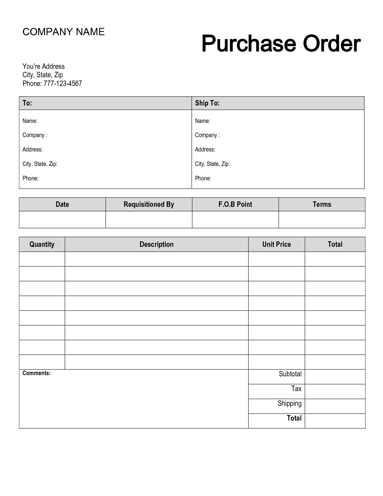 Free Printable Purchase Order Form | Purchase Order | Shop | Order - Free Printable Business Forms