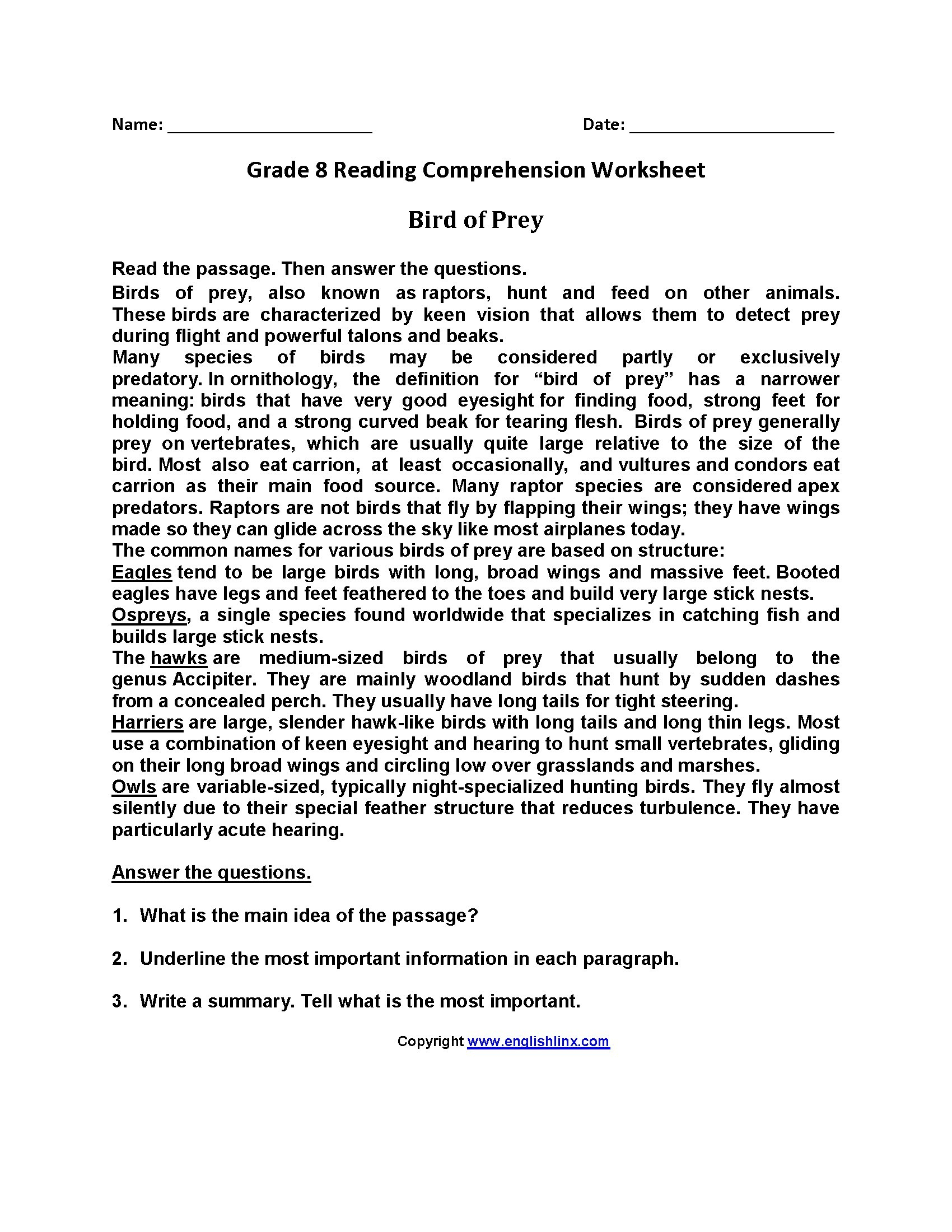 Free Printable Reading Comprehension Worksheets 3Rd Grade For - Free Printable Reading Comprehension Worksheets