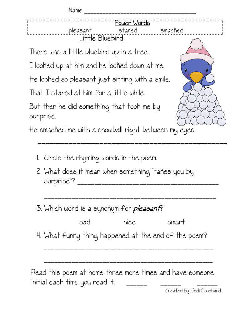 Free Printable Reading Comprehension Worksheets For Kindergarten - Free Printable Stories For 4Th Graders