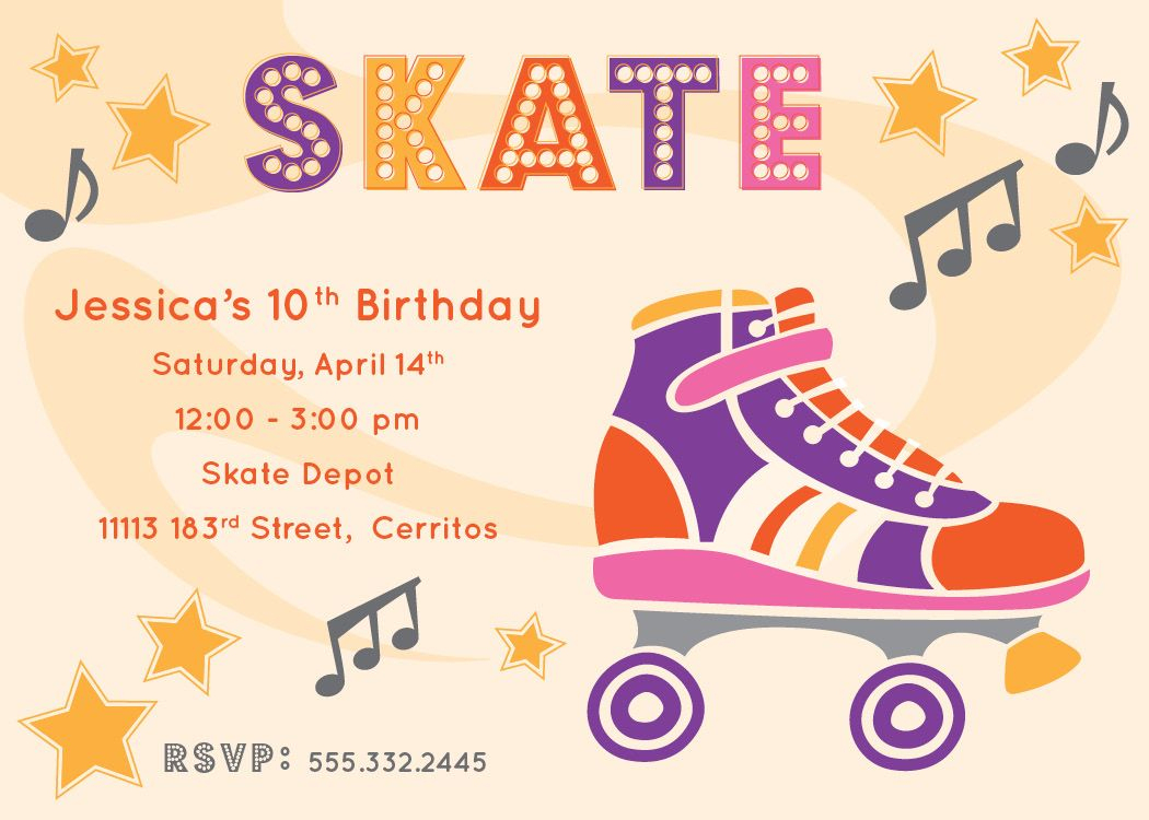Free Printable Roller Skating Party Invitations | Laylas Birthday - Free Printable Roller Skate Template