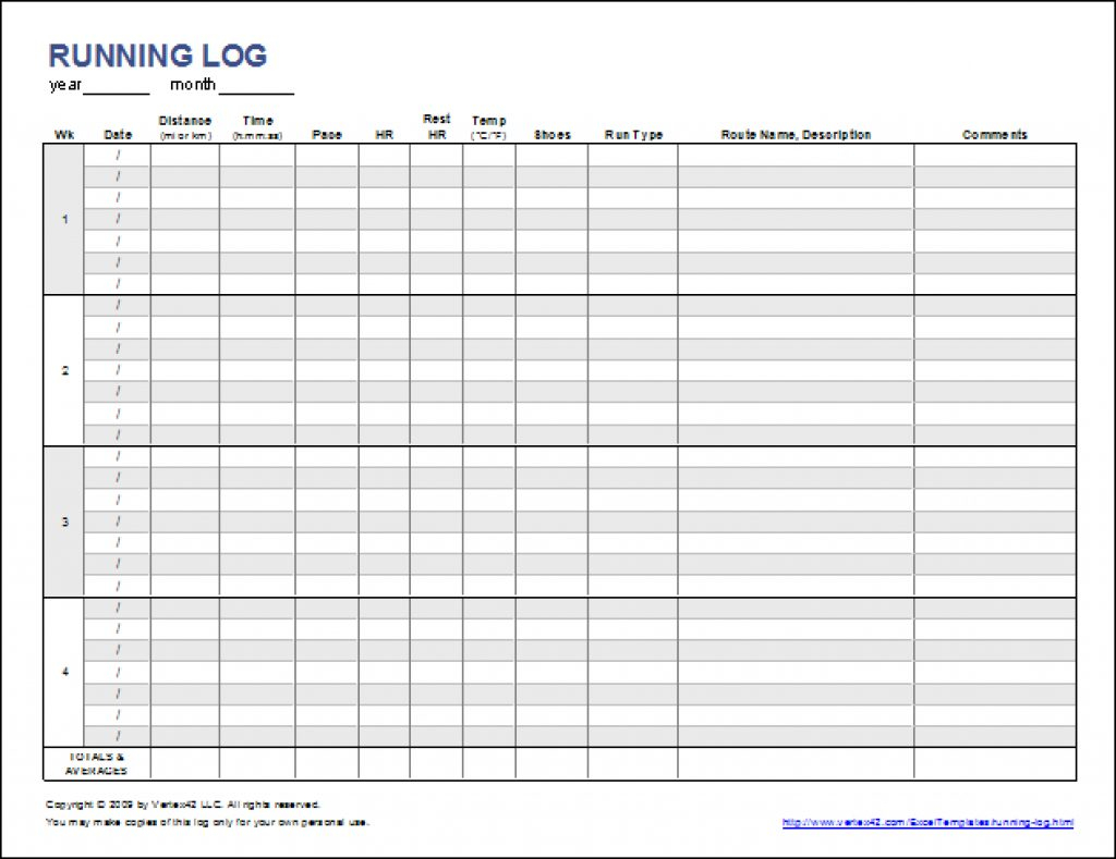 Free Printable Running Log Or Walking Log Template For Excel Within - Free Printable Walking Log